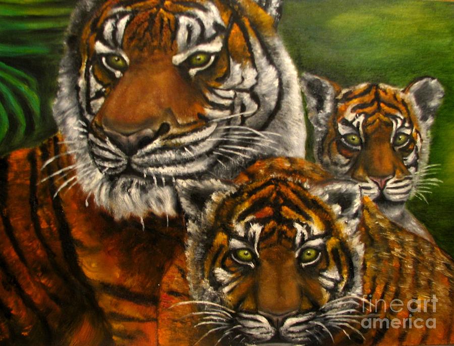 Animals Painting - Tigers family oil painting by Natalja Picugina Animals Painting - Tigers family oil painting by Natalja Picugina