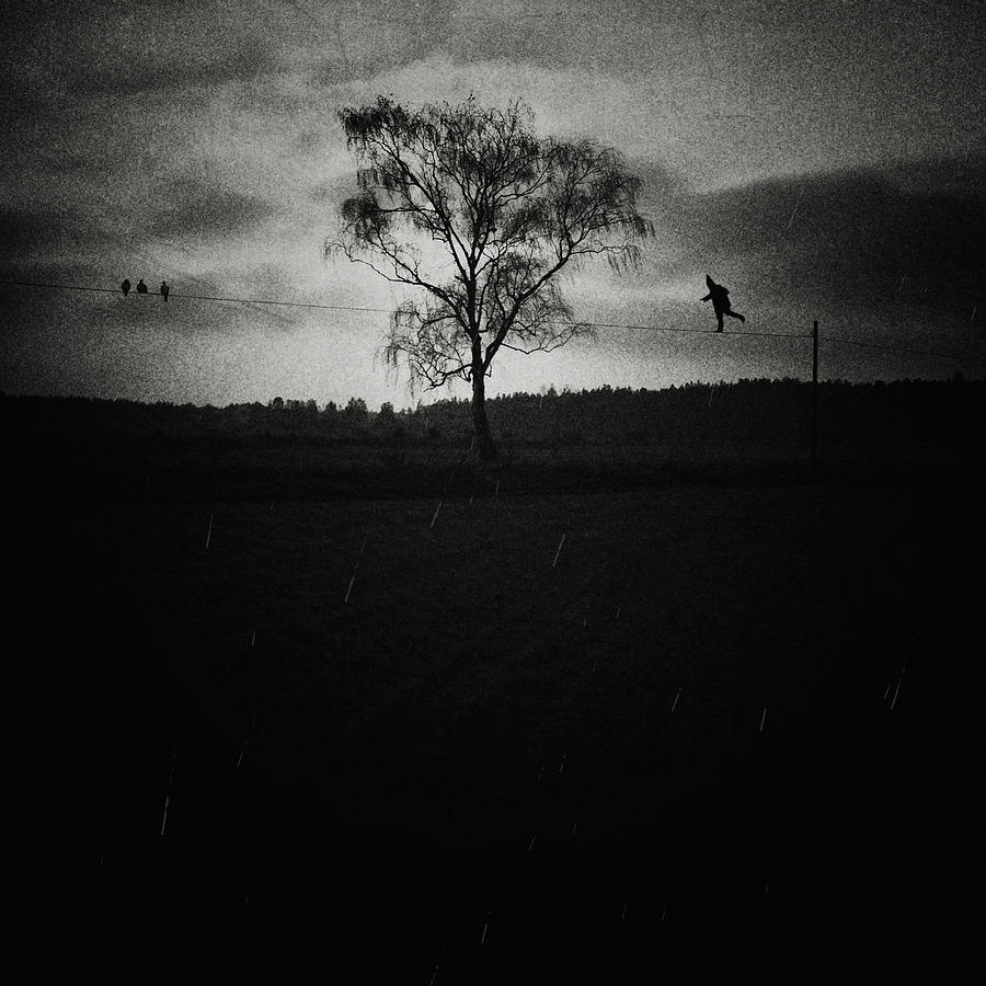 Black And White Photograph - Tightrope walker by Art of Invi