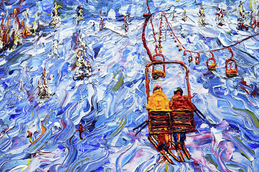 Tignes Chair Lift Painting by Pete Caswell