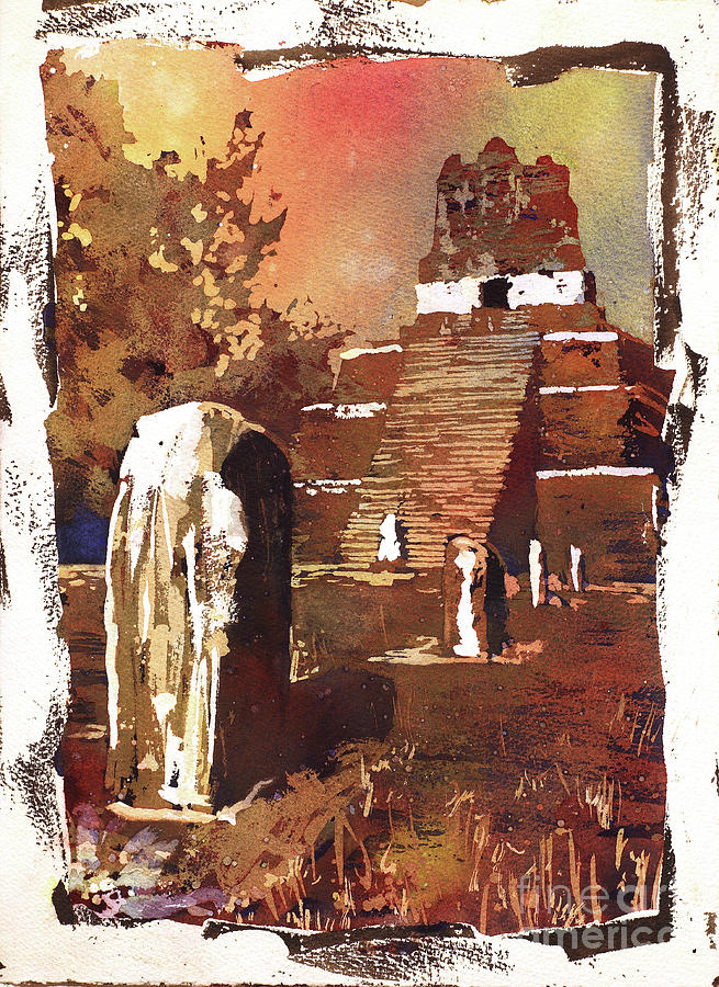 Tikal Mayan ruins- Guatemala Painting by Ryan Fox