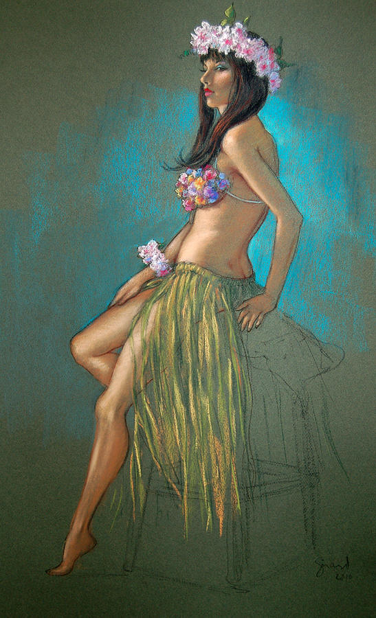 Hula Drawing - Tiki Girl  by Johanna Girard