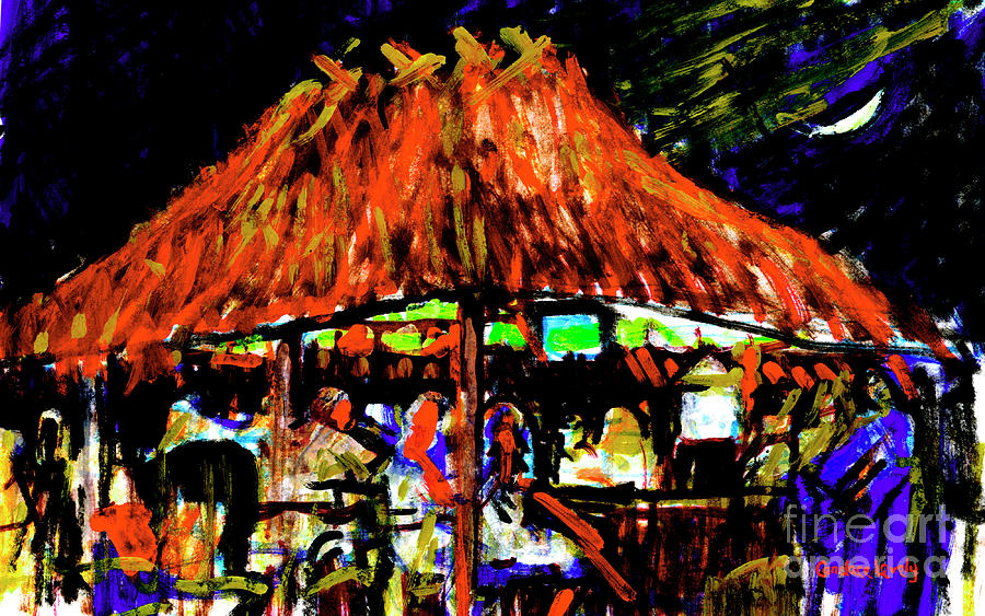 Tiki Hut with Moon Painting by Candace Lovely