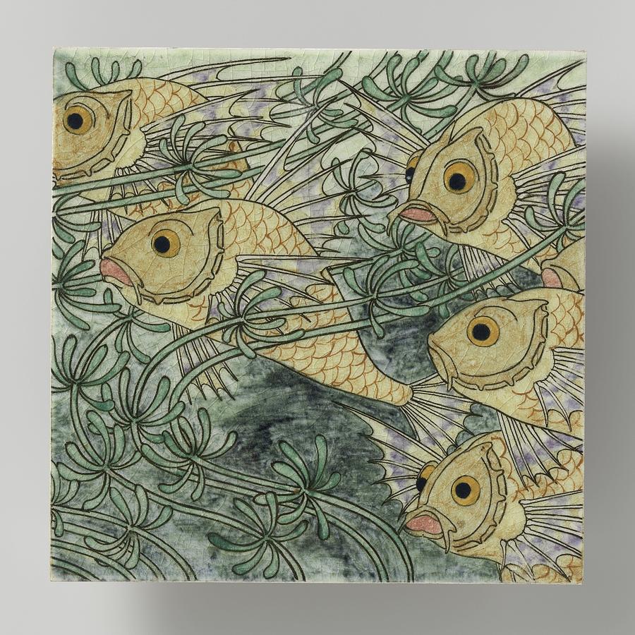 Tile, belonging to tableau painted with fish in whose Bert Nienhuis I, c. 1896 - c. 1901 Painting by Celestial Images