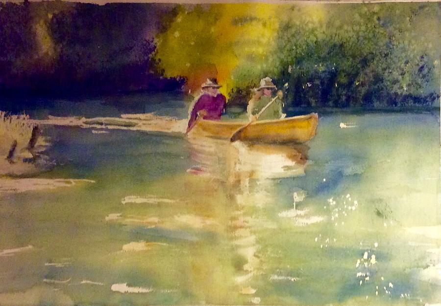 Canoeing Painting - Tim and Sandy on the Platte River, Michigan, do a complete sweep by Diane Binder Canoeing Painting - Tim and Sandy on the Platte River, Michigan, do a complete sweep by Diane Binder