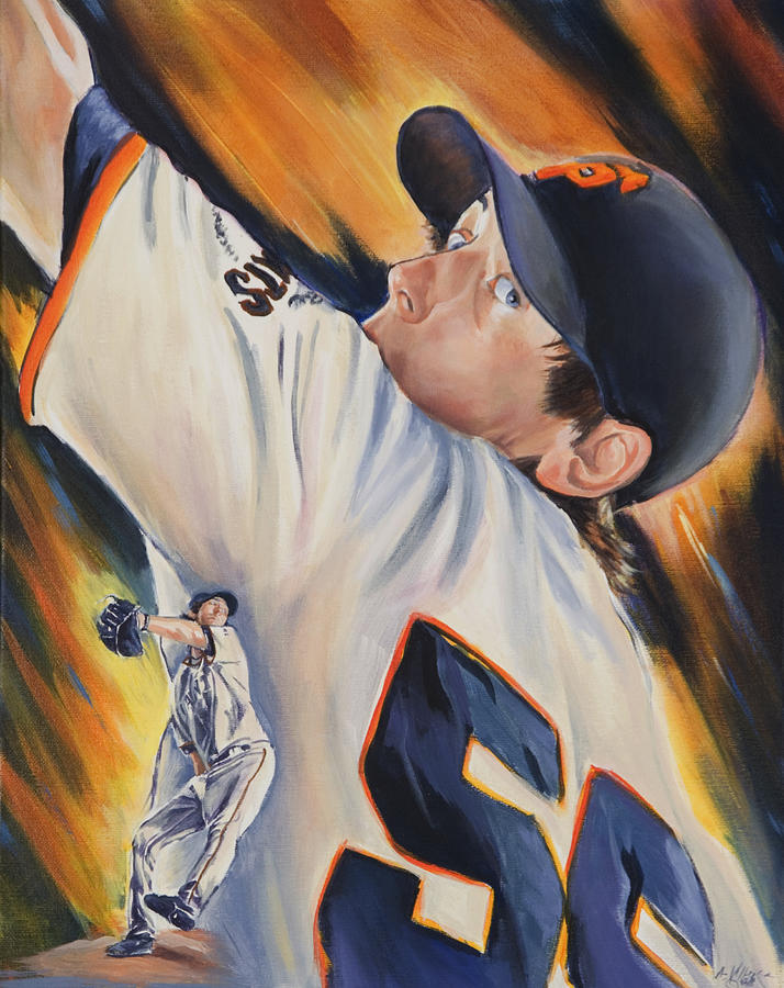 Baseball Painting - Tim Lincecum 2010 by Angie Villegas
