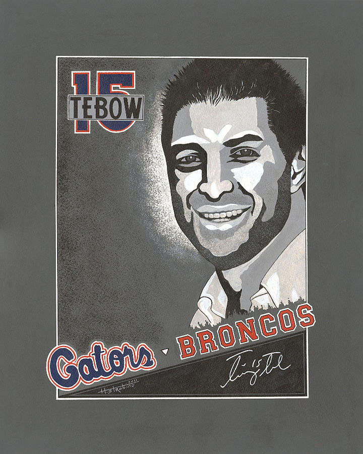 Tim Tebow T-shirt Painting by Herb Strobino