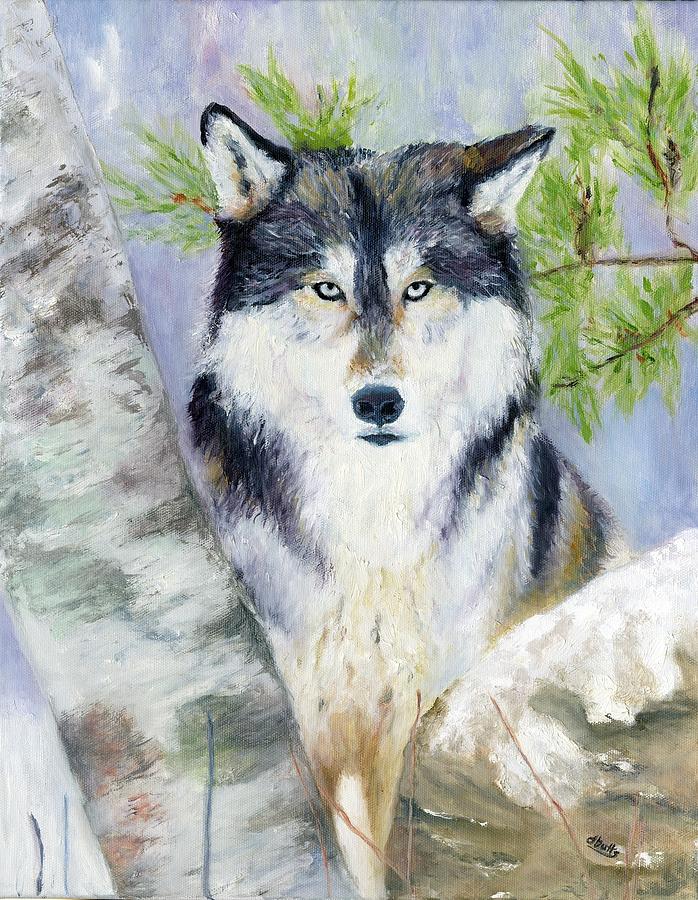 Timber Wolf in Winter Painting by Deborah Butts