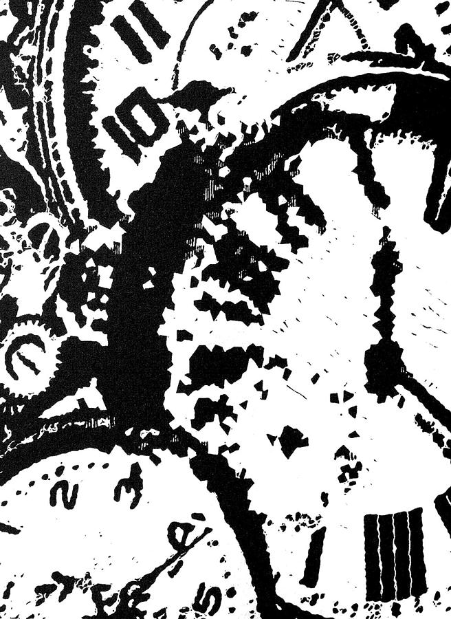 Time -- Hand-pulled Linoleum Cut Painting by Lynn Evenson