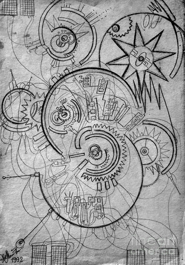 Science Fiction Drawing - Time machine. Principal scheme 3 by Sofia Goldberg
