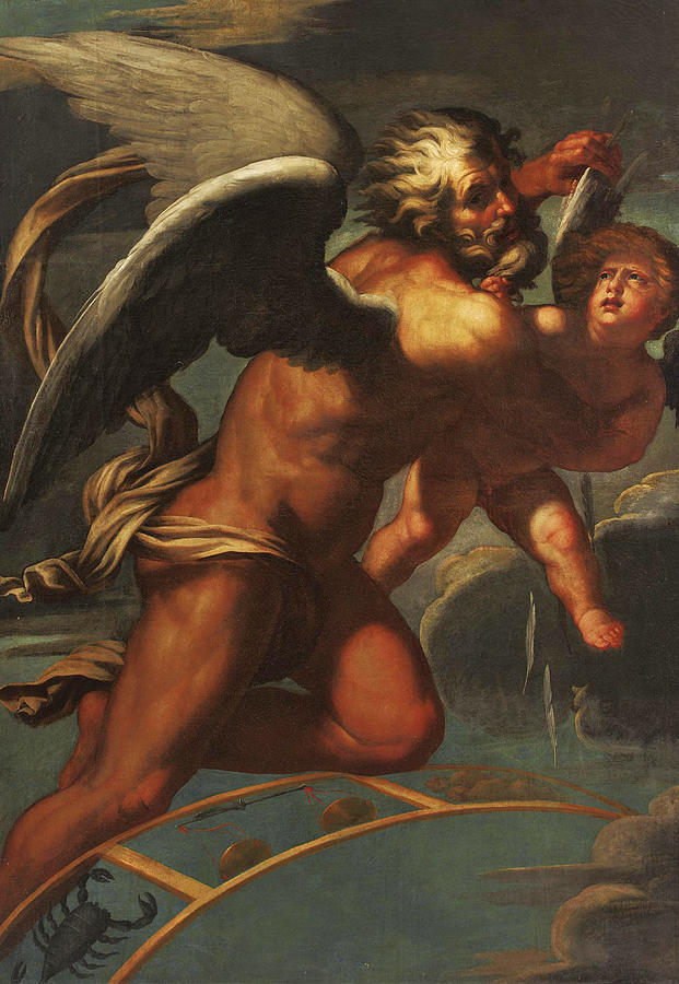 Time Plucking the Wings of Eros Painting by Circle of Giovanni Antonio Pordenone