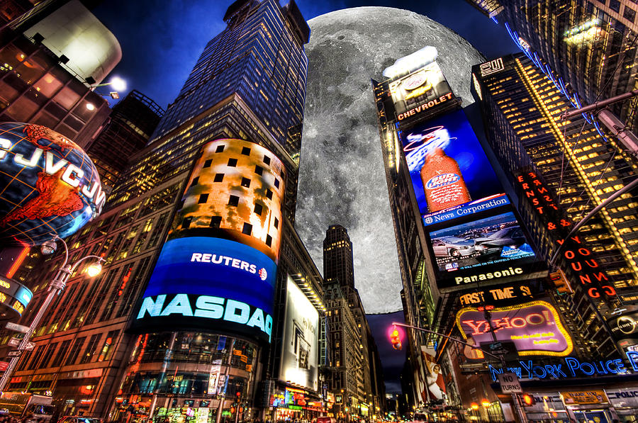 Time Square with Moon Photograph by Galeria Trompiz