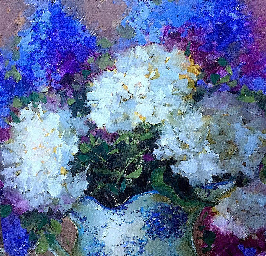 Flower Painting - Time to Dream White Hydrangeas by Nancy Medina