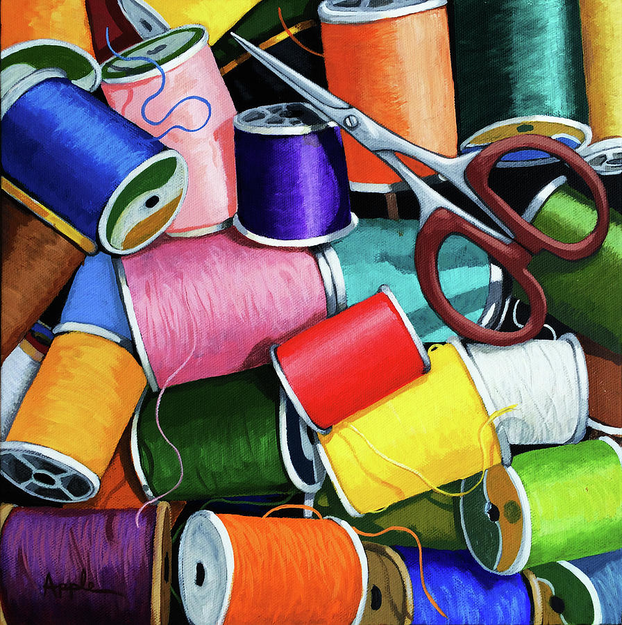 Time to Sew - colorful threads Painting by Linda Apple