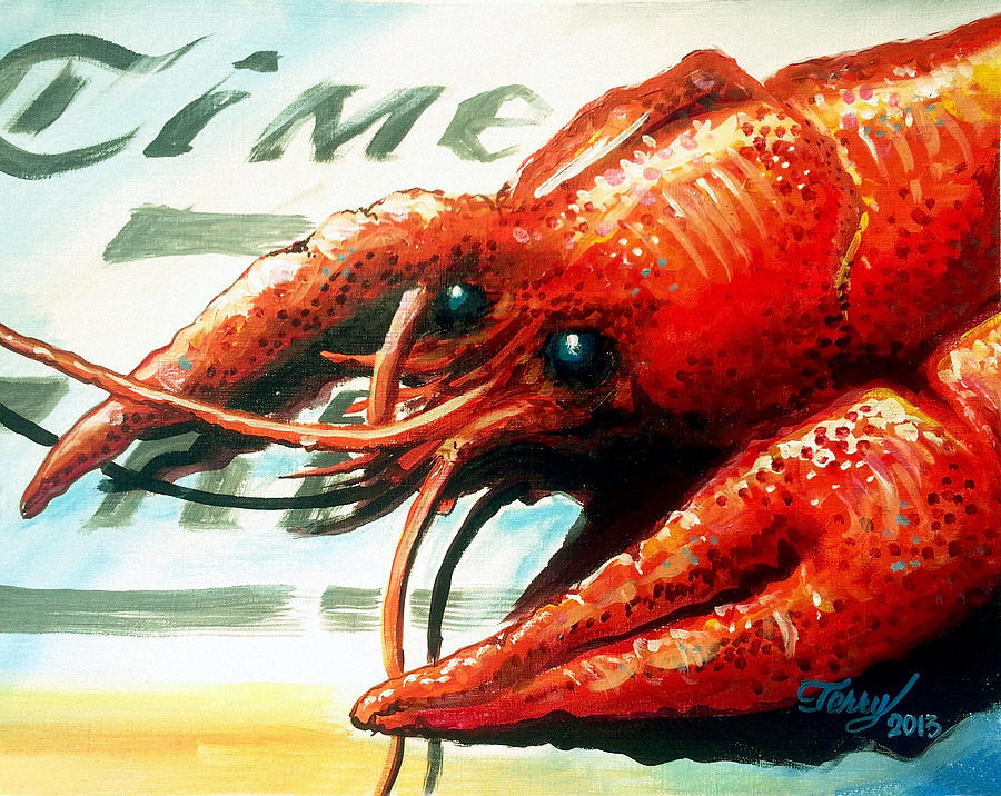 Times Picayune Crawfish Painting by Terry J Marks Sr