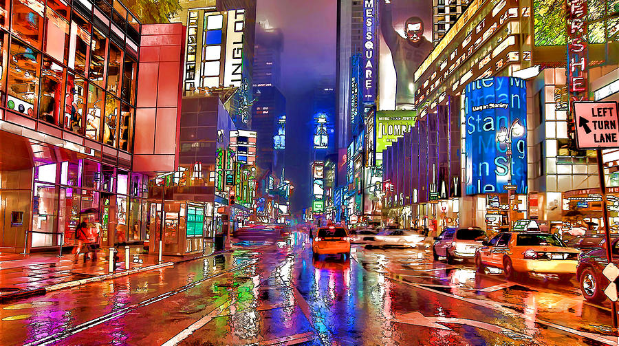 Times Square at night in New York City Painting by Jeelan Clark