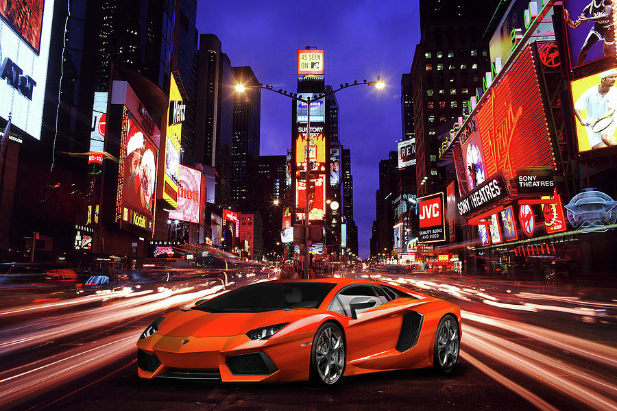 Times Square Aventador Digital Art by Airpower Art