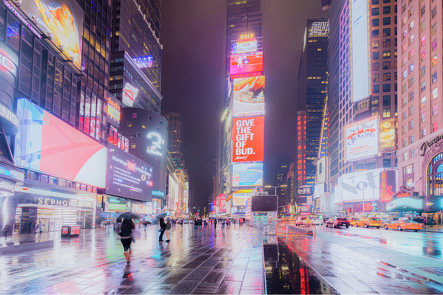 Times Square Photograph - Times Square in the Rain by Frank Shoemaker