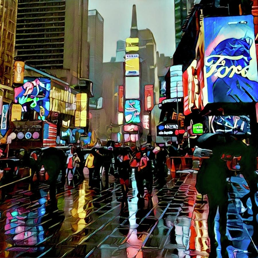 Times Square In The Rain Digital Art