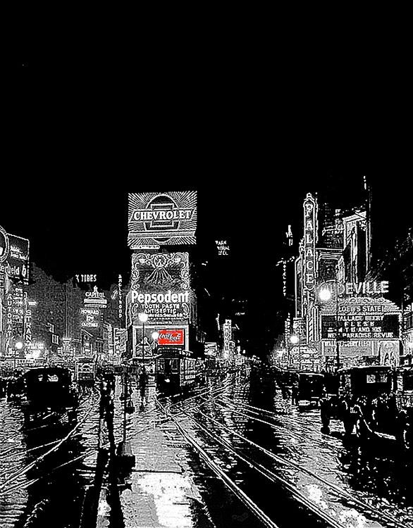 Times Square Loews State  is showing Flesh with Wallace Beery 1932 color added 2015 Photograph by David Lee Guss