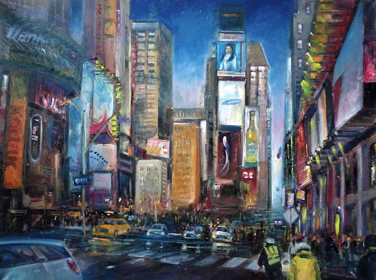 Times Square New  York  City Painting by Hall Groat Sr