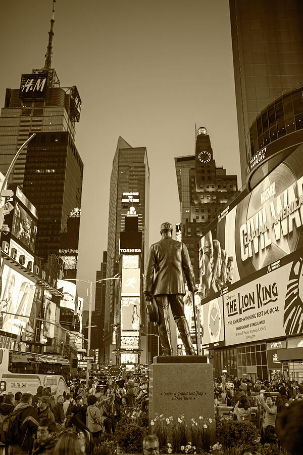 Times Square NY Overlooking the Square Sepia Photograph by Toby McGuire