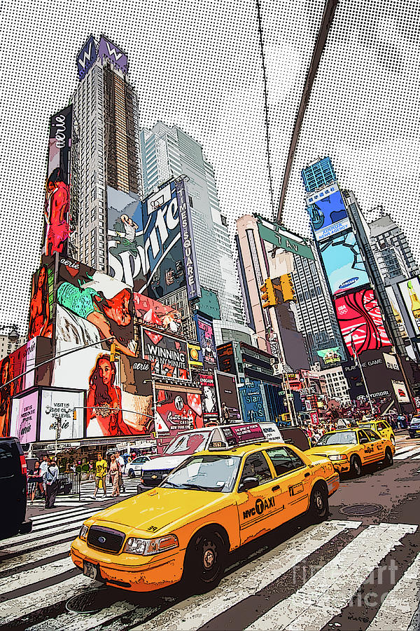 New York Times square pop art comics style Painting by Delphimages Photo Creations