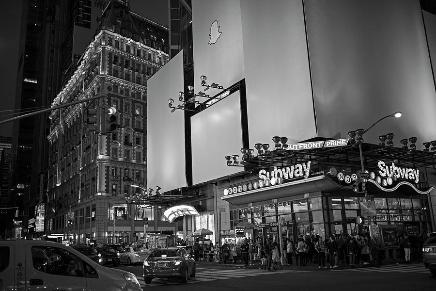 Times Square Subway Stop at Night New York NY Black and White Photograph by Toby McGuire