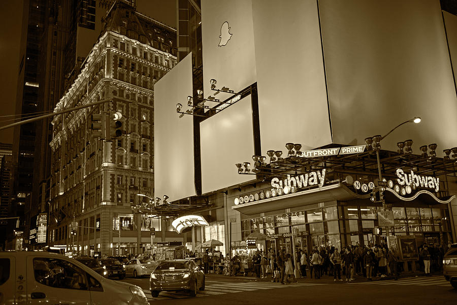Times Square Subway Stop at Night New York NY Sepia Photograph by Toby McGuire