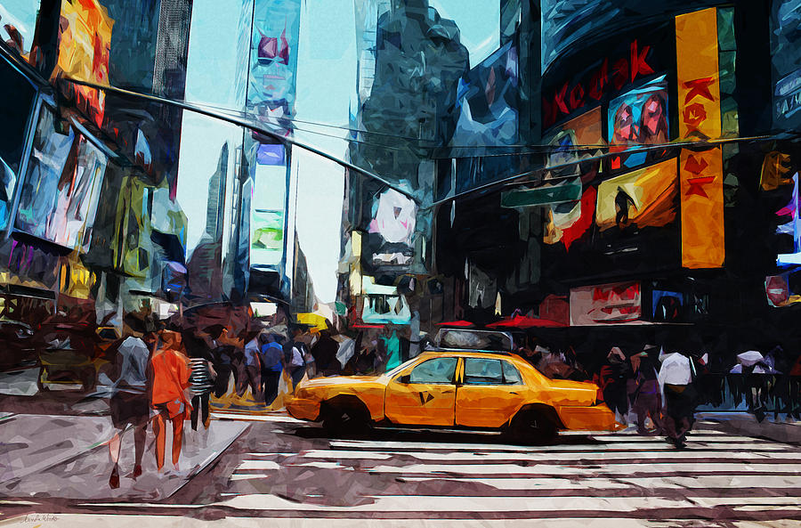 Times Square Digital Art - Times Square Taxi- Art by Linda Woods by Linda Woods