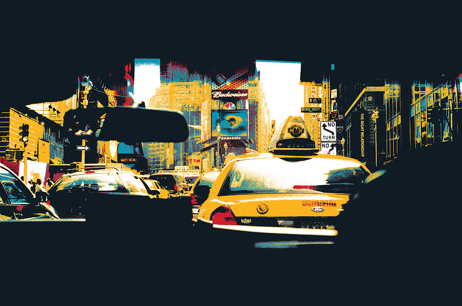 Times Square Mixed Media - Times Square Taxi Cab by Shay Culligan