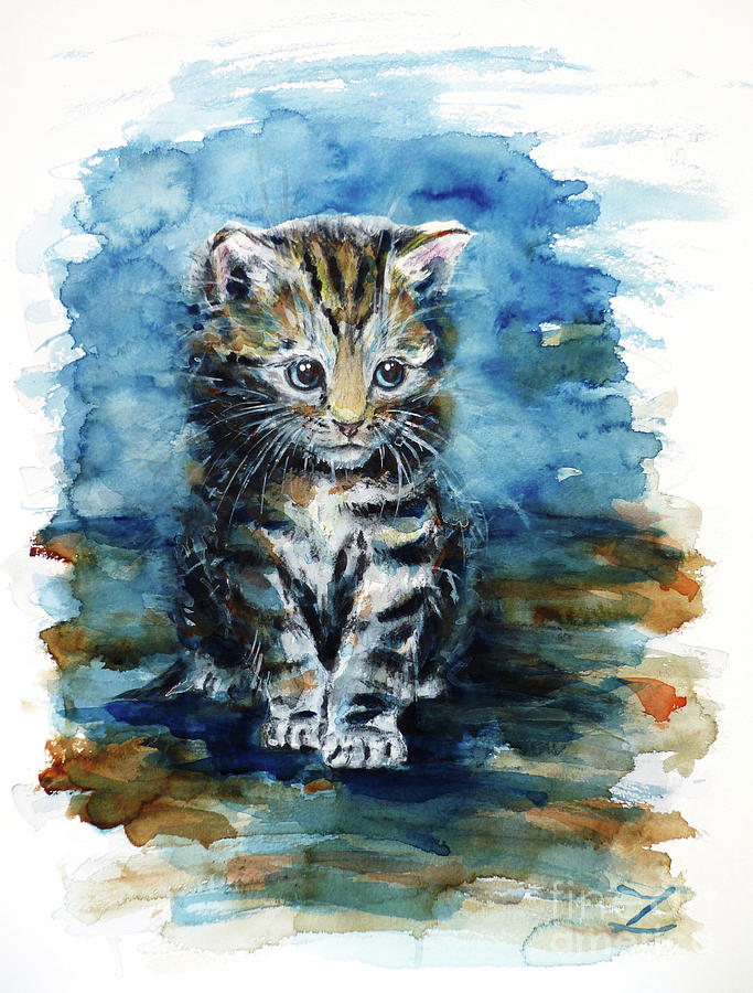 Timid Kitten Painting by Zaira Dzhaubaeva