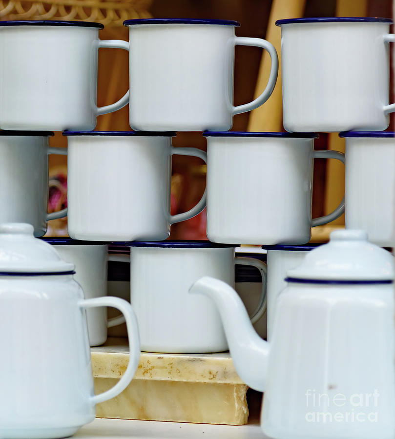 Tin mugs and tea pot Photograph by Colin Rayner