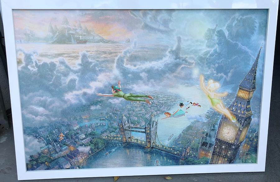 Tinker Bell and Peter Pan Fly to Neverland Mixed Media by Thomas Kinkade