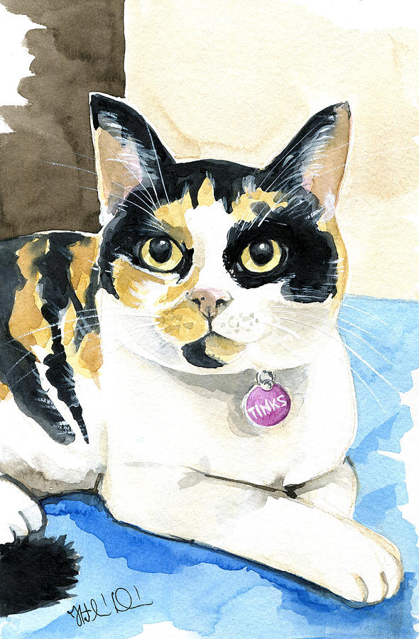 Tinks The Minx - Calico Cat Portrait Painting by Dora Hathazi Mendes