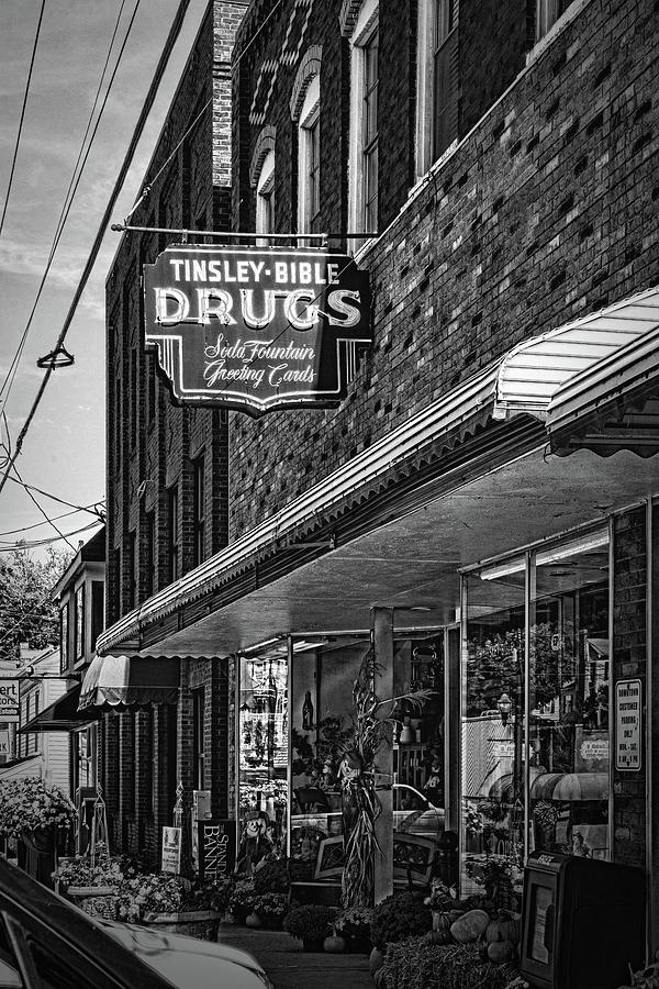 Tinsley Bible Drugs Sign Black and White Photograph by Sharon Popek