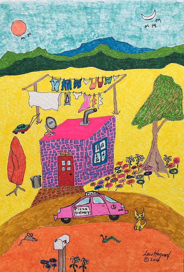 Tiny House with Clothesline Painting by Lew Hagood