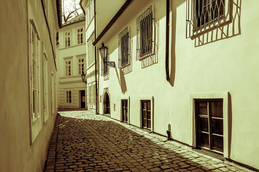 Tiny Romantic Streets of Prague. Rasnovka. Vintage Sepia Photograph by Jenny Rainbow