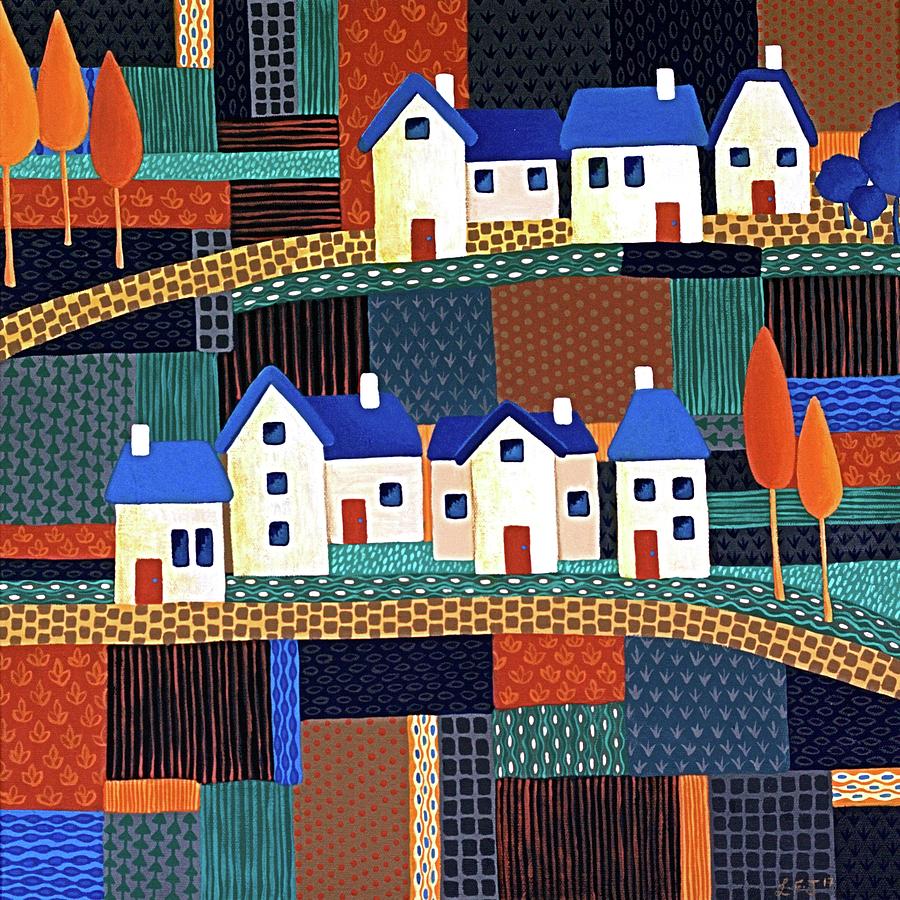 Tiny Town on the Patchwork Hill Painting by Lisa Frances Judd - Pixels