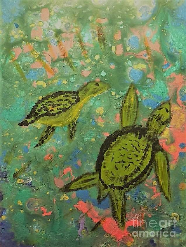 Turtle Painting - Tiny Turtles by Deborah Selib-Haig