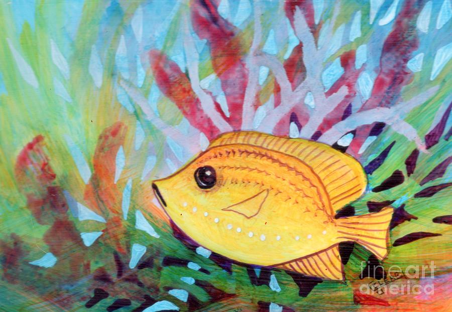 Tiny Yellow Fish Painting by Joan Clear