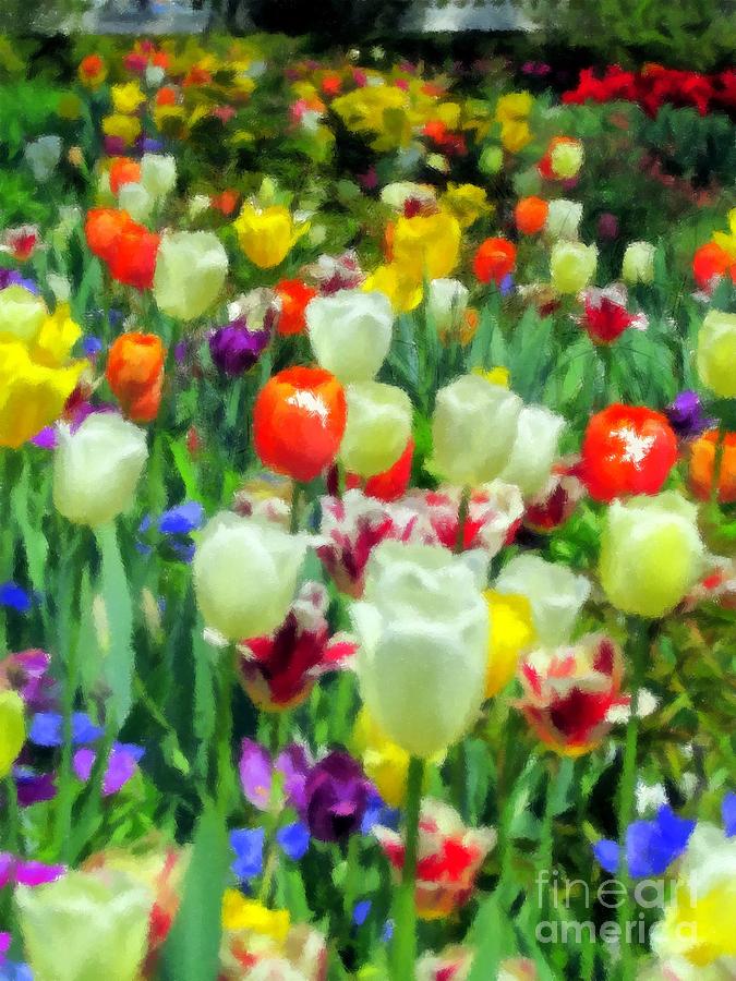Tip Toe Through the Tulips Oil pastel Photograph by Elizabeth Dow