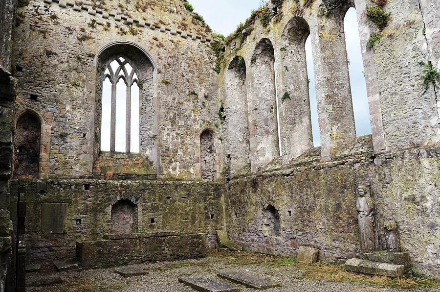 Tipperary Ireland Athassel Priory Medieval Ruins Lancet Windows and St Joseph Statue Photograph by Shawn OBrien