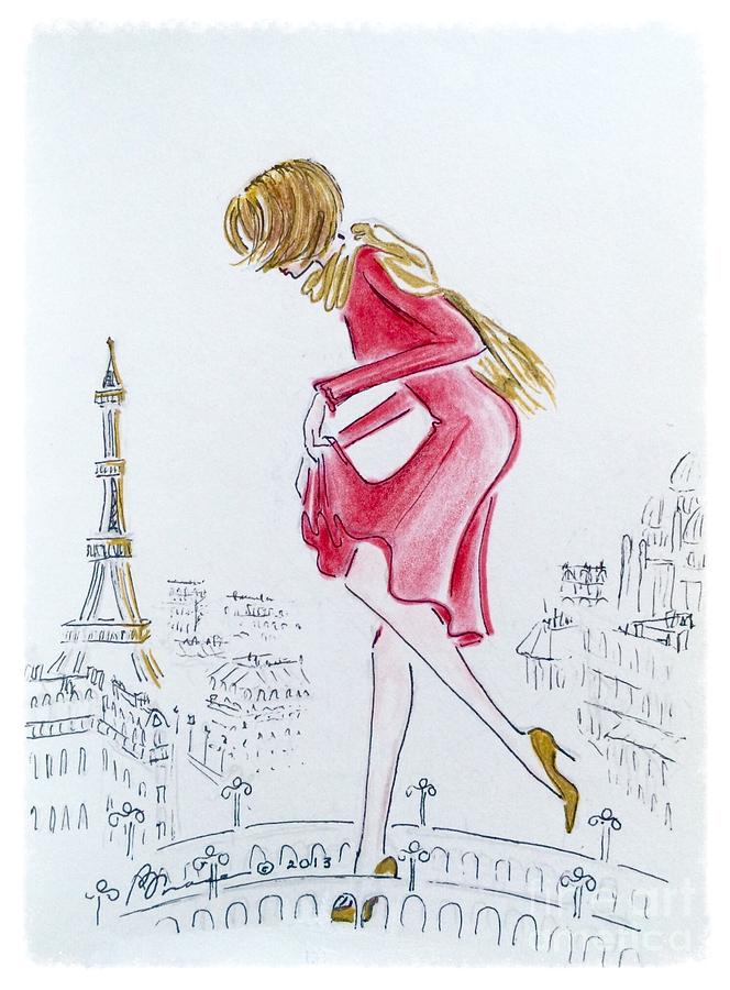 Tiptoeing through Paris Drawing by Barbara Chase
