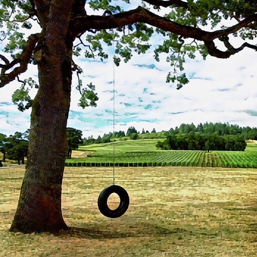 Tire Swing At A Vineyard Digital Art