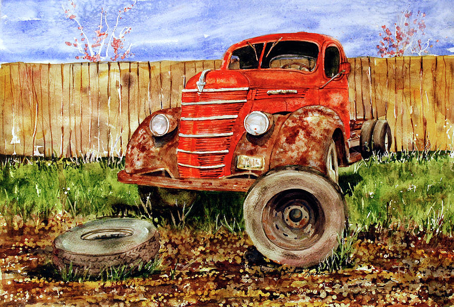 Tired Old  Truck  Painting  by Shirley Sykes Bracken