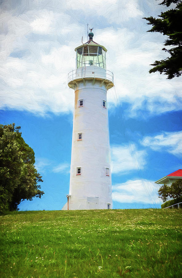 Tiritiri Matangi Lighthouse New Zealand Painterly II Photograph by Joan Carroll