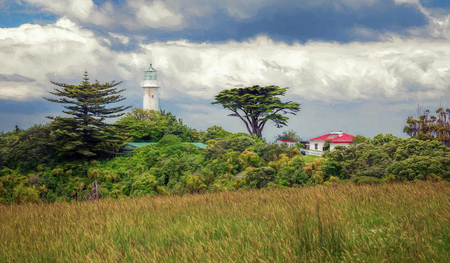 Lighthouse Photograph - Tiritiri Matangi Lighthouse New Zealand Painterly by Joan Carroll