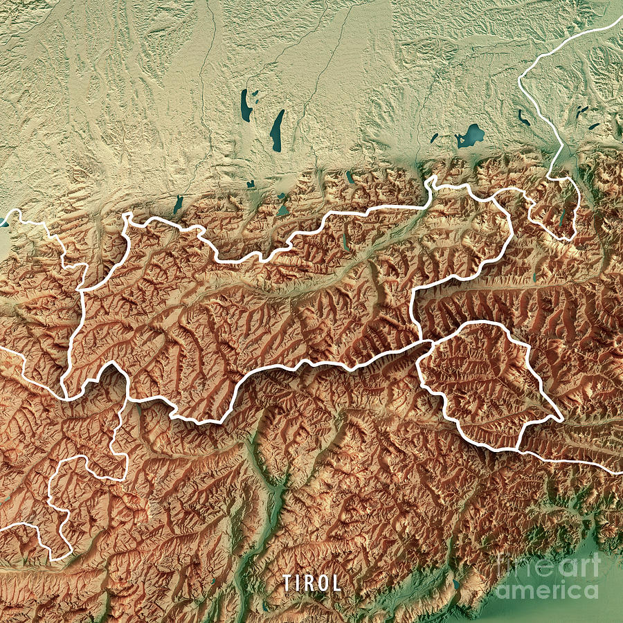Map Digital Art - Tirol Bundesland Austria 3D Render Satellite View Topographic Ma by Frank Ramspott