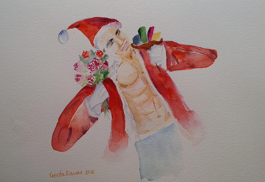 Santa Claus Painting - Tis the season Watercolor art by Geeta Yerra