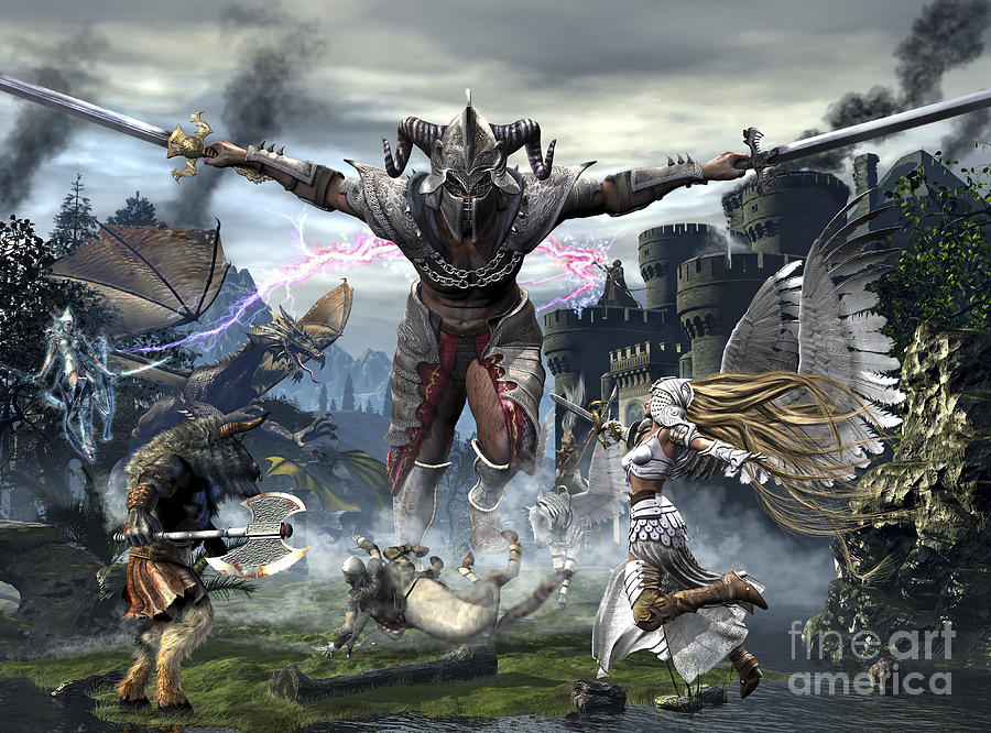 Fantasy Digital Art - Titan Trying To Defeat A Legion by Kurt Miller